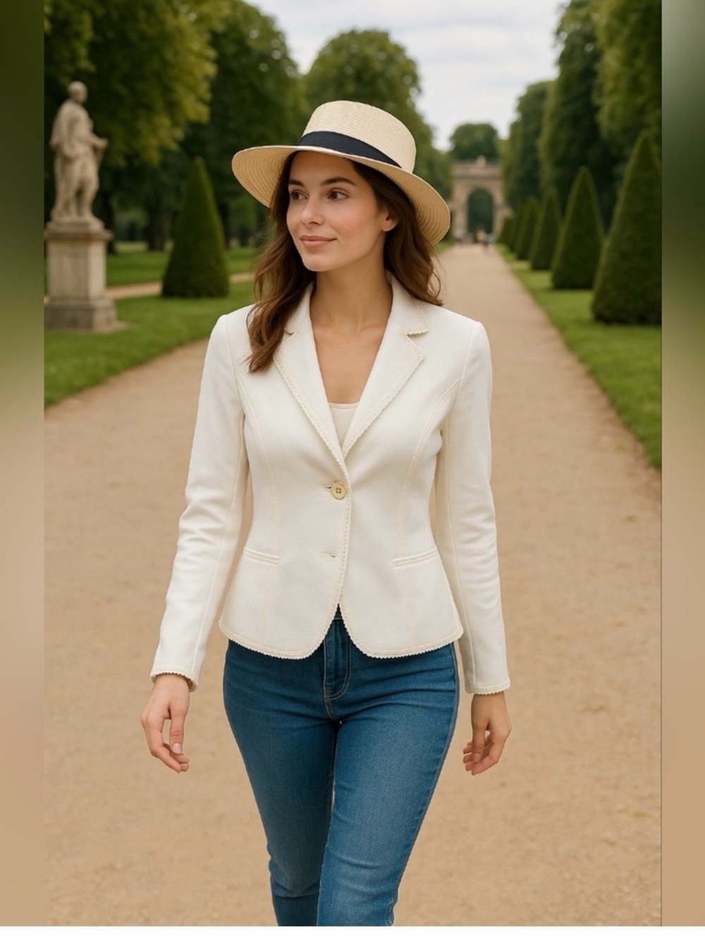 Guendalina Off White Tailored Single-Button Blazer Jacket